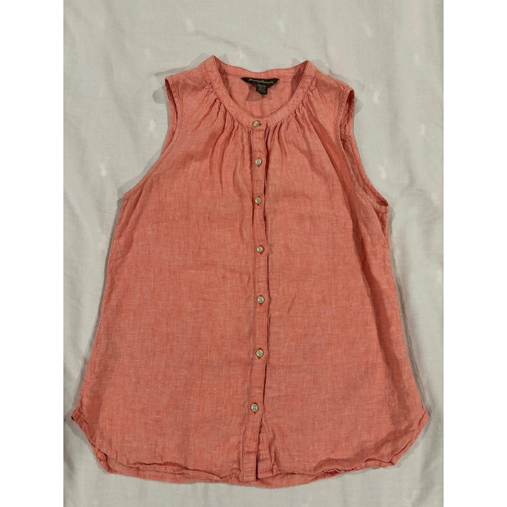 Tommy Bahama Coral‎ Linen Blend Sleeveless Button Front Blouse Top XS